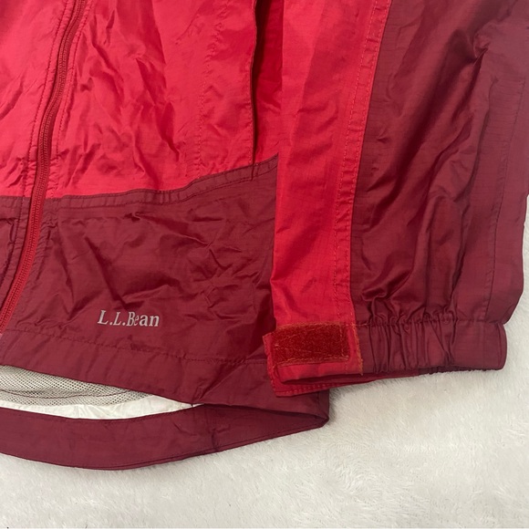 LL Bean Rain Jacket Youth Size Medium 10/12 Red Reflective Hooded Coat Nylon - Picture 8 of 16
